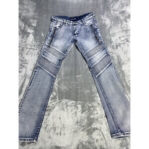 VTG Phat Farm Skinny Fit Stretch 32x32 Men Blue Jeans Baggy Moto Roll Hip hop